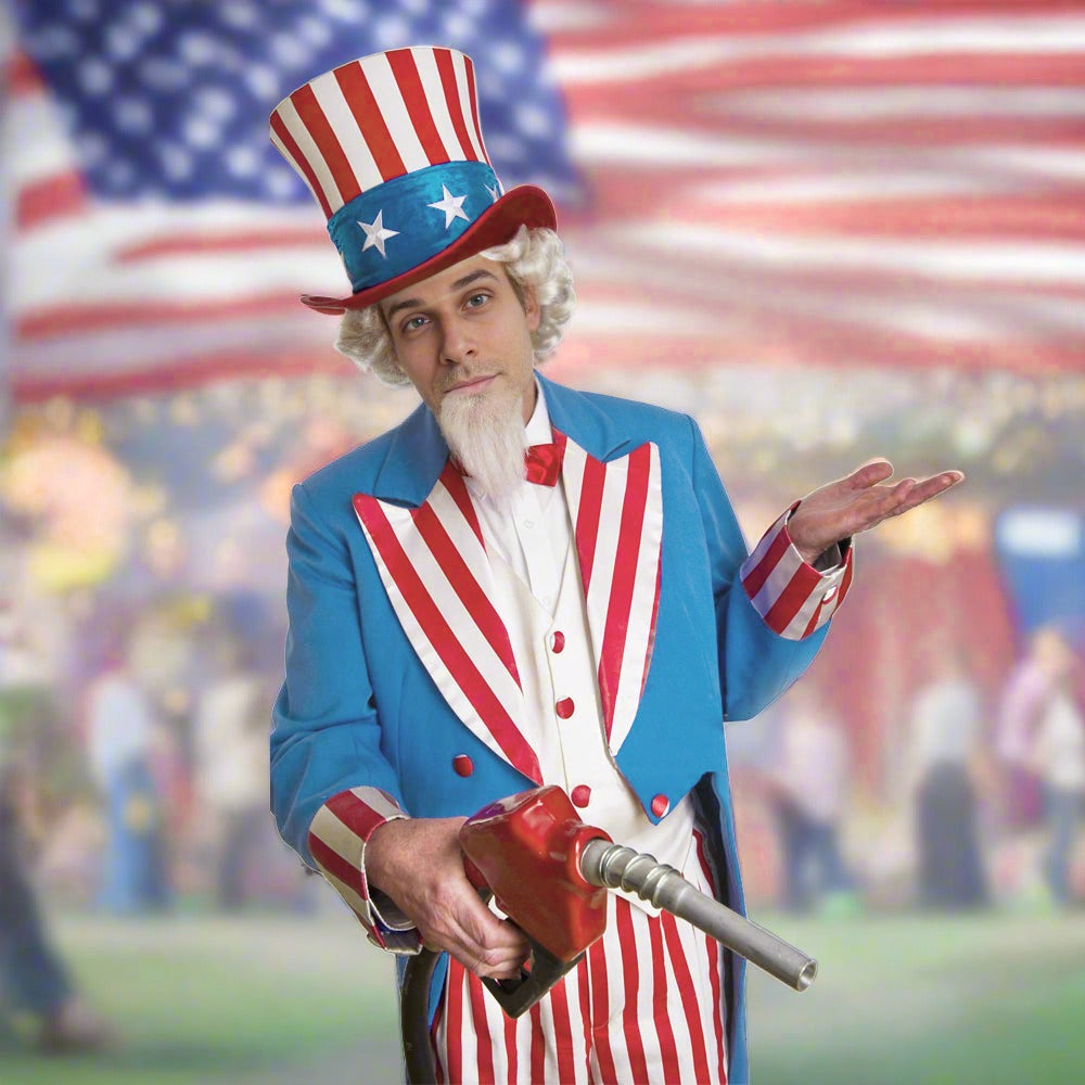 Mens Uncle Sam Costume 4th of July Outfit Tuxedo Pants and Shirt 3pcs Suit for Independence Day Parade