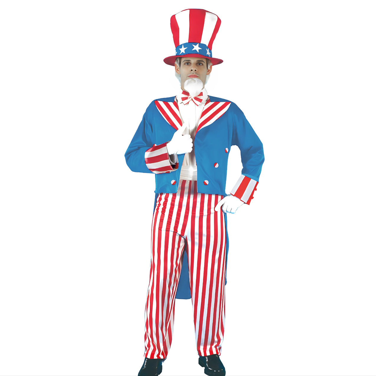 Mens Uncle Sam Costume 4th of July Outfit Tuxedo Pants and Shirt 3pcs Suit for Independence Day Parade