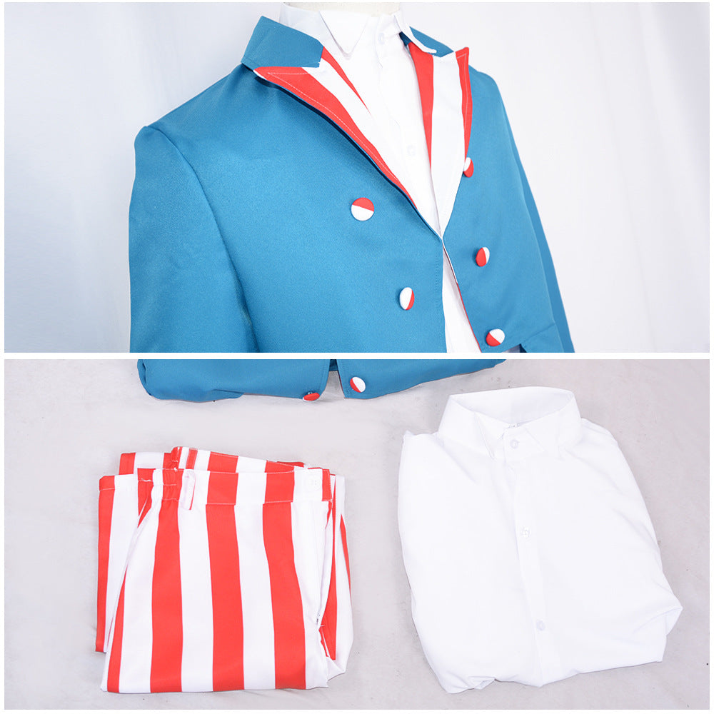 Mens Uncle Sam Costume 4th of July Outfit Tuxedo Pants and Shirt 3pcs Suit for Independence Day Parade