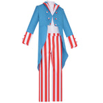 Mens Uncle Sam Costume 4th of July Outfit Tuxedo Pants and Shirt 3pcs Suit for Independence Day Parade