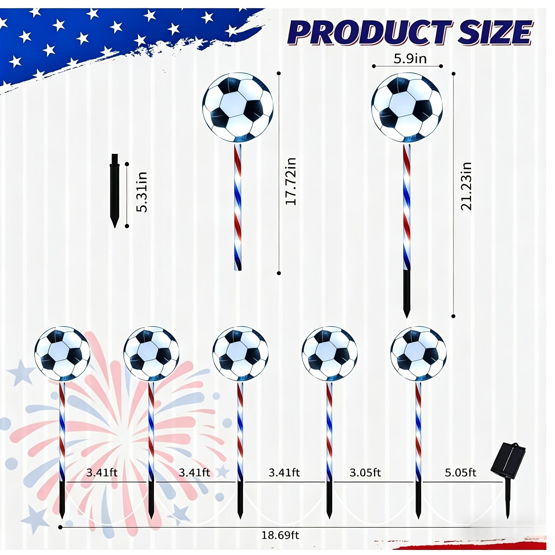 5 Pack Soccer Solar Pathway Lights Outdoor Waterproof LED Stake Lights with Striped Poles For Yard Garden Decor