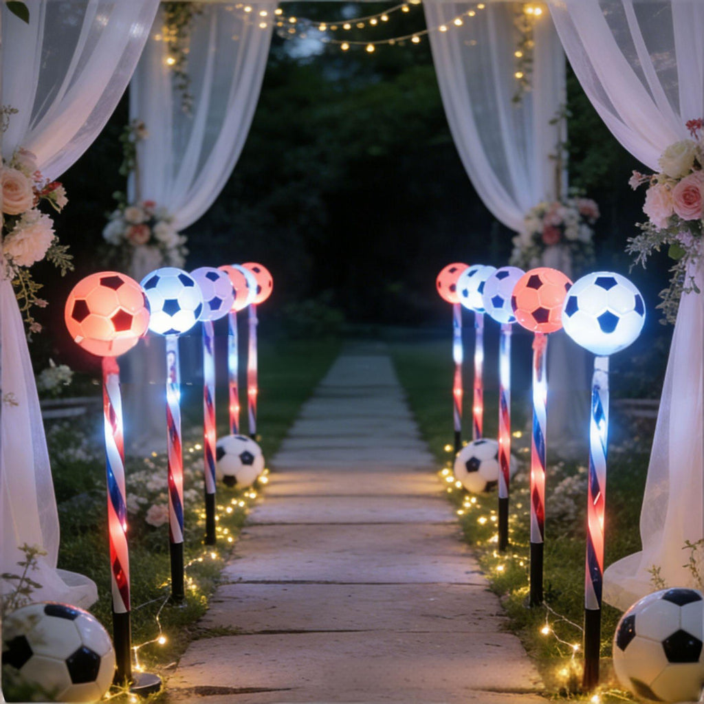 5 Pack Soccer Solar Pathway Lights Outdoor Waterproof LED Stake Lights with Striped Poles For Yard Garden Decor