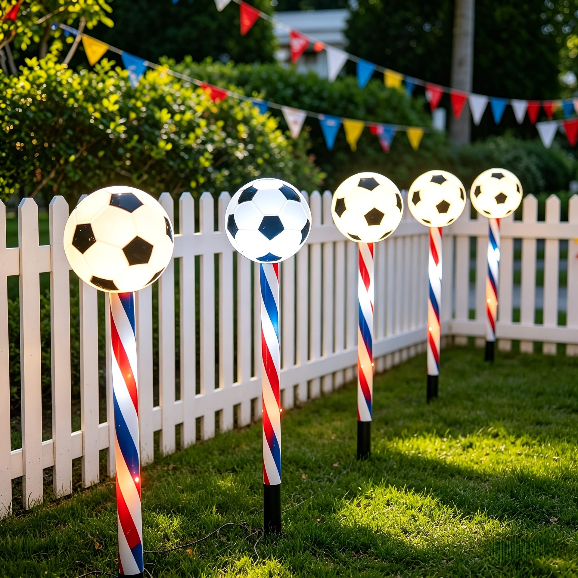 5 Pack Soccer Solar Pathway Lights Outdoor Waterproof LED Stake Lights with Striped Poles For Yard Garden Decor