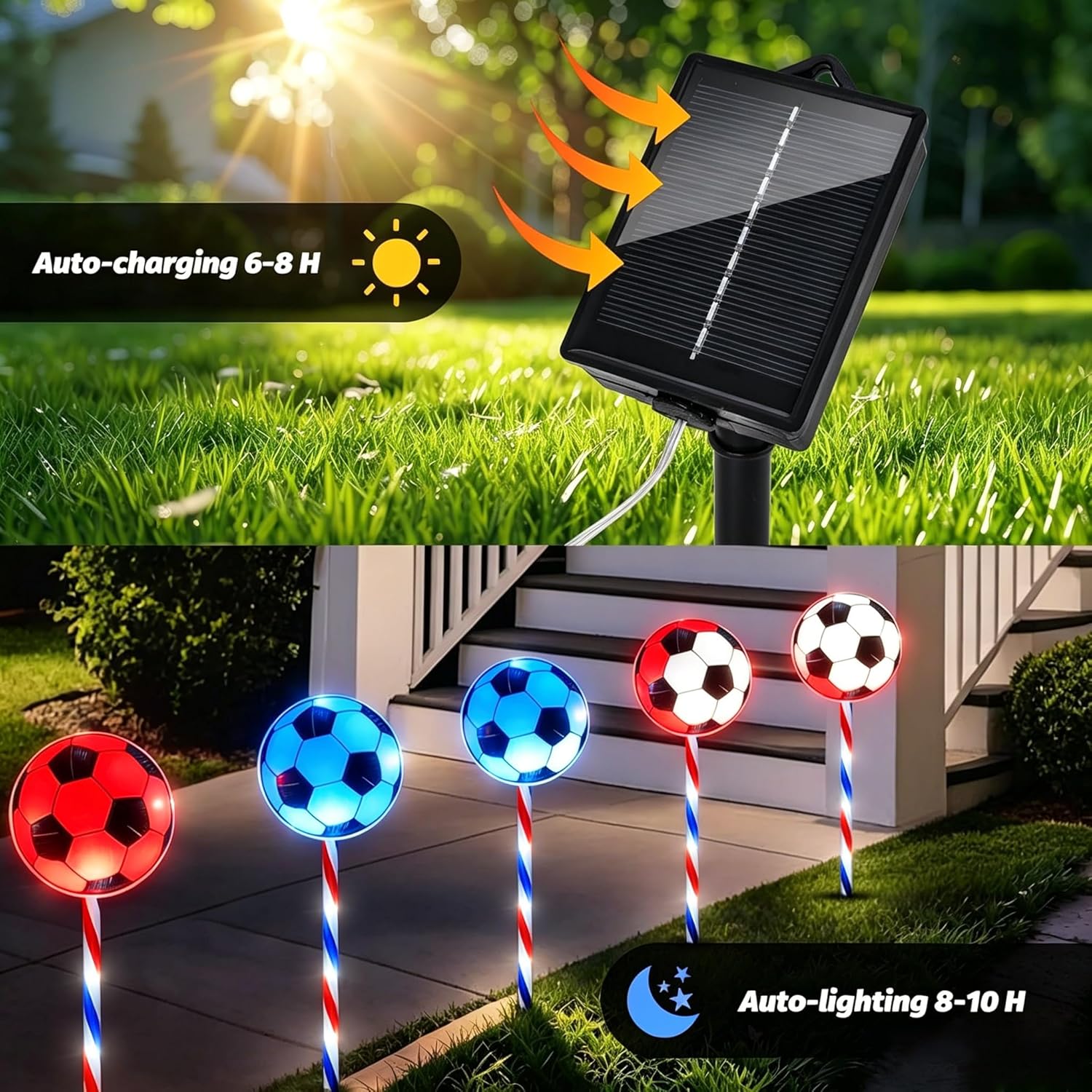 5 Pack Soccer Solar Pathway Lights Outdoor Waterproof LED Stake Lights with Striped Poles For Yard Garden Decor