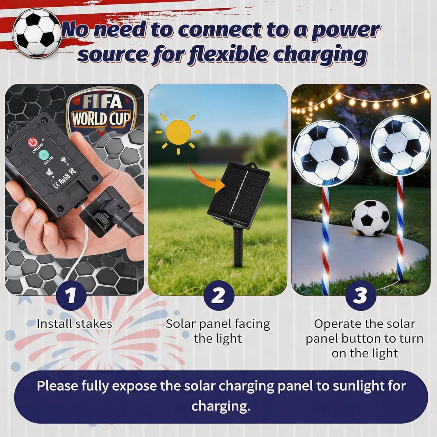 5 Pack Soccer Solar Pathway Lights Outdoor Waterproof LED Stake Lights with Striped Poles For Yard Garden Decor