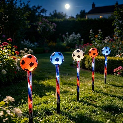5 Pack Soccer Solar Pathway Lights Outdoor Waterproof LED Stake Lights with Striped Poles For Yard Garden Decor
