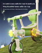 5-in-1 Toddler Tricycle with Music and Light Baby Stroller with Detachable Push Handle