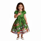 Christmas Party Dress Toddler Kids Short Sleeve Dress Santa Claus Elk Snowman Christmas Dress