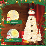 4ft Snowman-Shaped Christmas Tree with 100 Warm Lights Artificial Xmas Tree Holiday Decoration