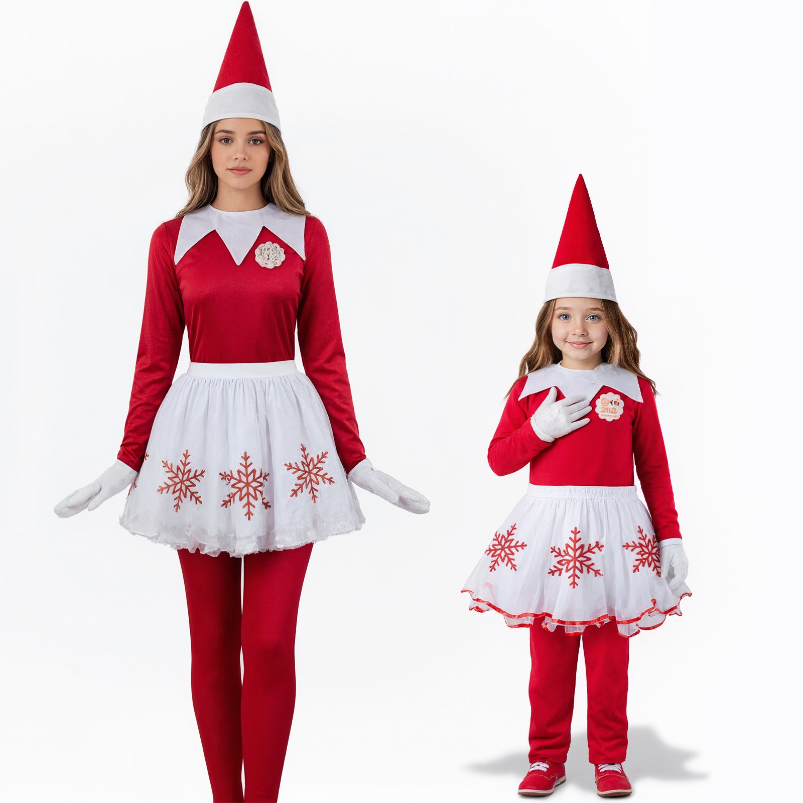 Christmas Elf Costume Mommy and Me Matching Christmas Outfits Jumpsuit Skirt Hat and Mittens 4pcs Suit