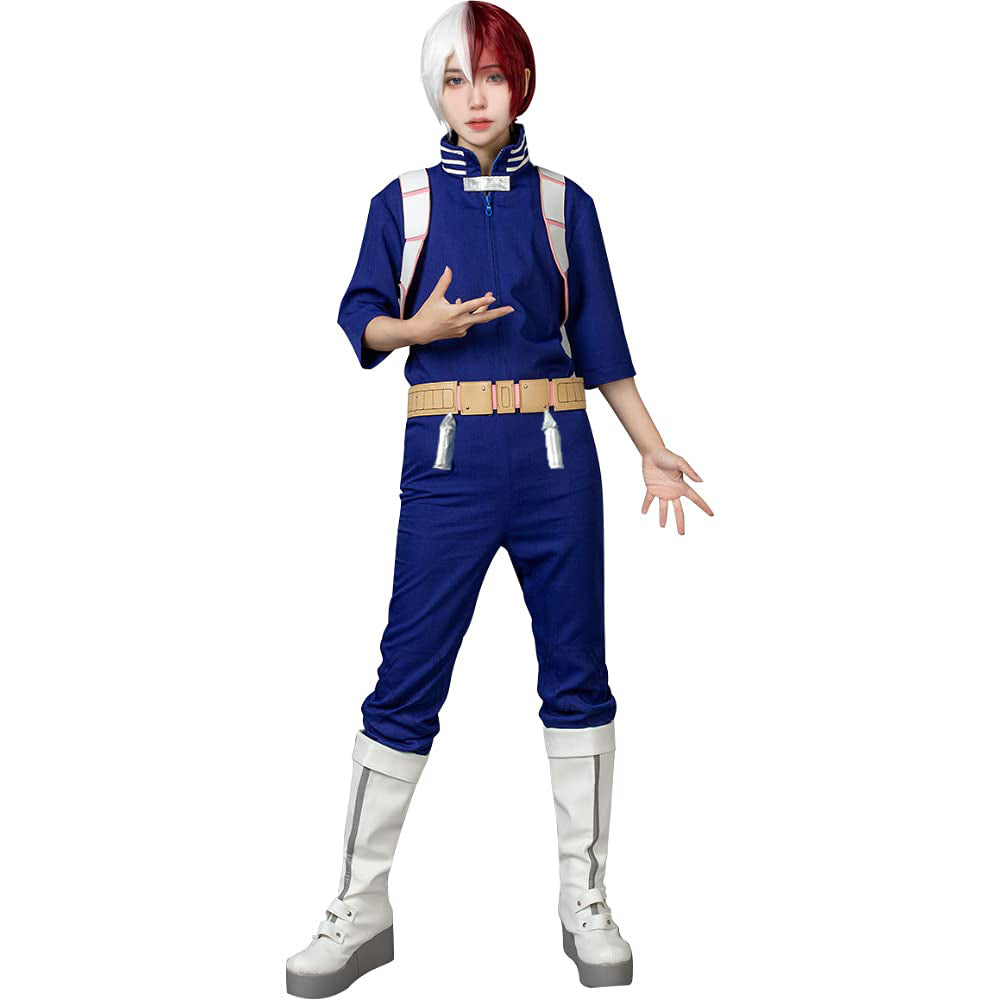 Adult Todoroki Costume Hero School Uniform Blue Jumpsuit Vest and Belt Full Set