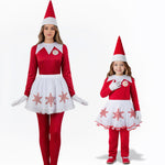 Christmas Elf Costume Mommy and Me Matching Christmas Outfits Jumpsuit Skirt Hat and Mittens 4pcs Suit
