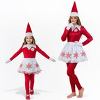 Christmas Elf Costume Mommy and Me Matching Christmas Outfits Jumpsuit Skirt Hat and Mittens 4pcs Suit