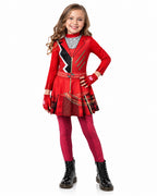Girls Red Princess Costume 2-in-1 Outfit with Gloves 2pcs Suit for Cosplay Events 4-12Y