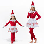 Christmas Elf Costume Mommy and Me Matching Christmas Outfits Jumpsuit Skirt Hat and Mittens 4pcs Suit