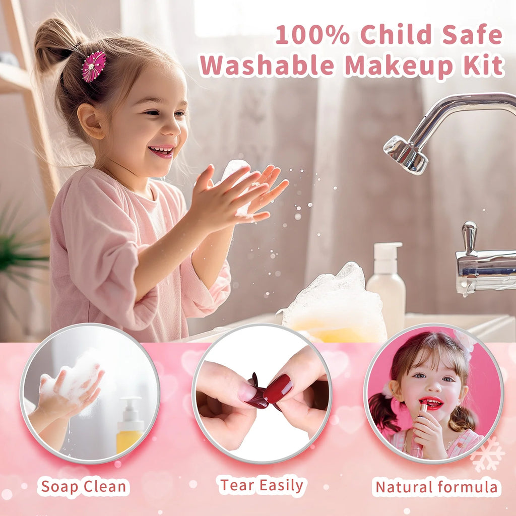 Kids Makeup Set Washable Safe Set Multi-Layer Pink Foldable Storage Box Holiday Gift