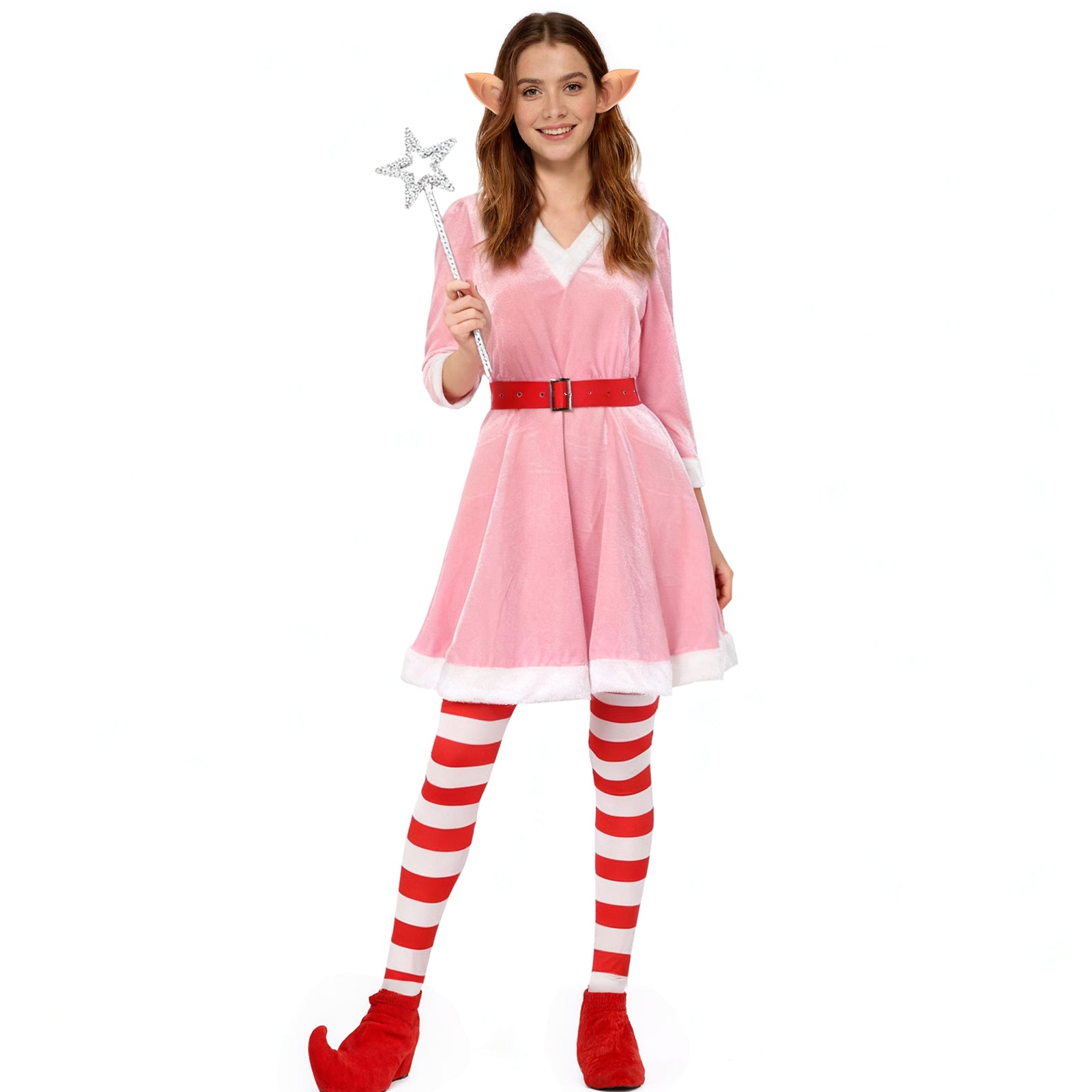 Women ELf Costume Jovie The Elf Christmas Dress Fairy Ears and Leggings Full Set