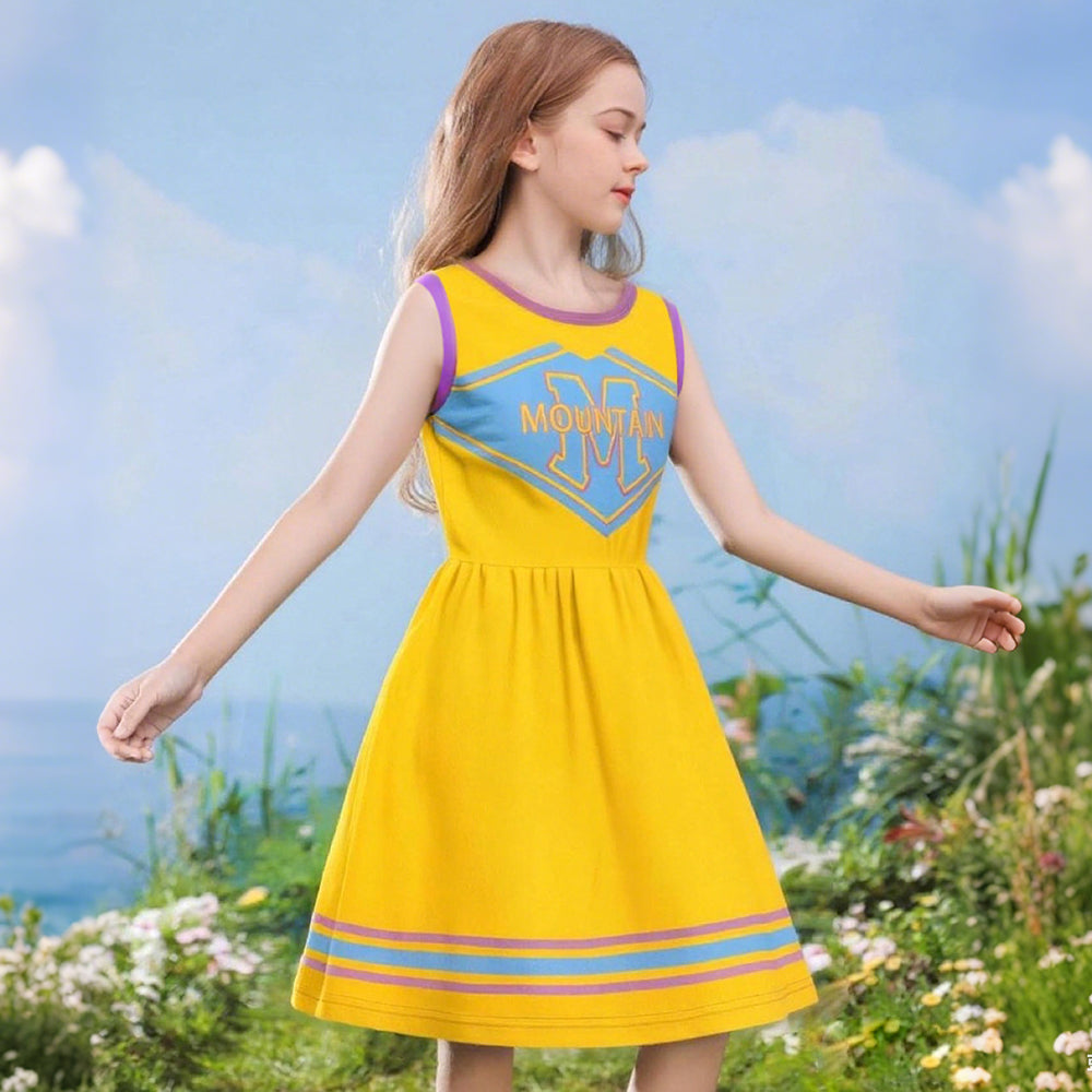 Girls Zombie Cheerleader Costume Yellow Addison Dress with Pom Poms for Halloween Carnival