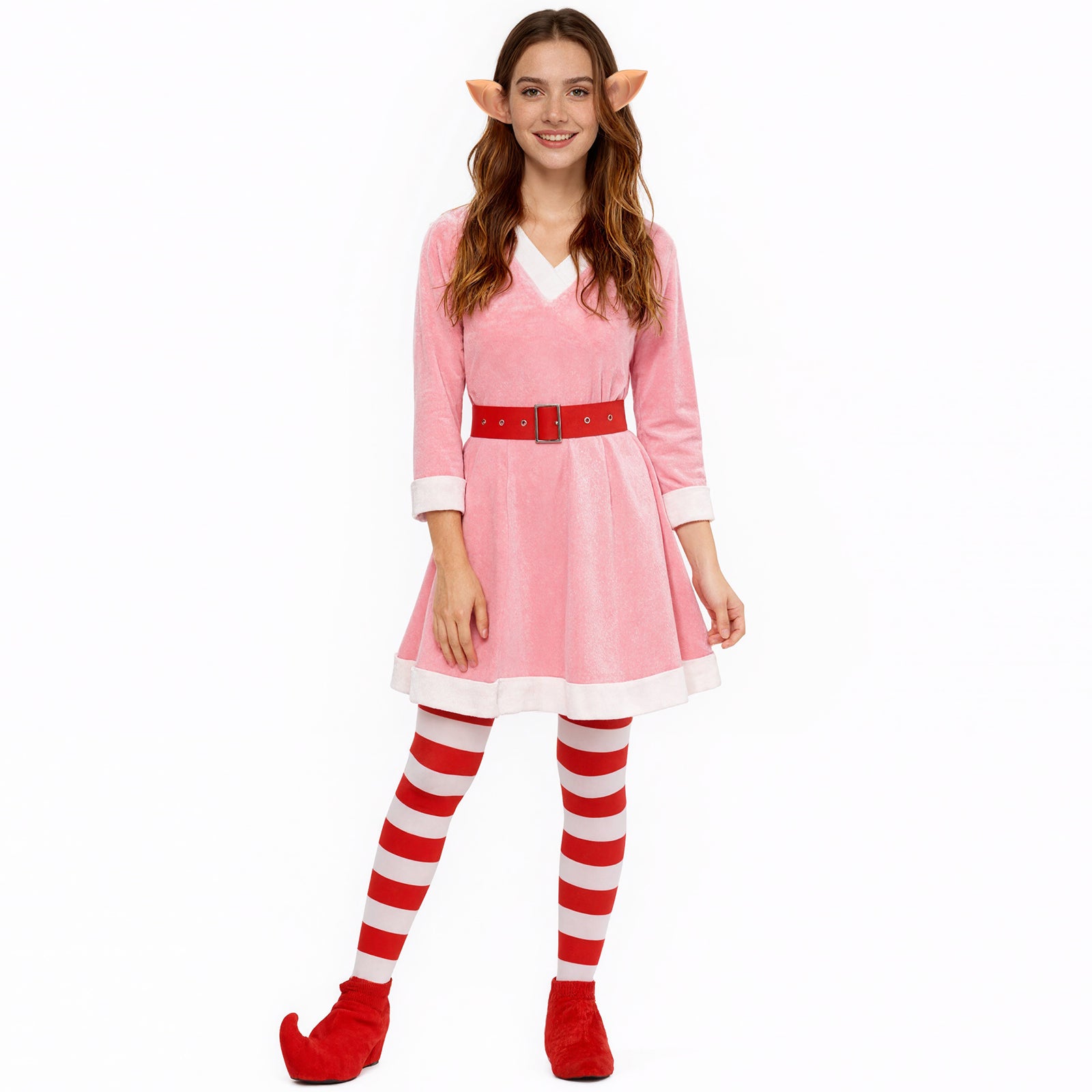 Women ELf Costume Jovie The Elf Christmas Dress Fairy Ears and Leggings Full Set