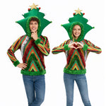 Unisex Ugly Christmas Sweater Women Men Christmas Outfit Funny Xmas Tree Hooded Sweatshirt
