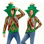 Unisex Ugly Christmas Sweater Women Men Christmas Outfit Funny Xmas Tree Hooded Sweatshirt