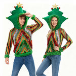 Unisex Ugly Christmas Sweater Women Men Christmas Outfit Funny Xmas Tree Hooded Sweatshirt