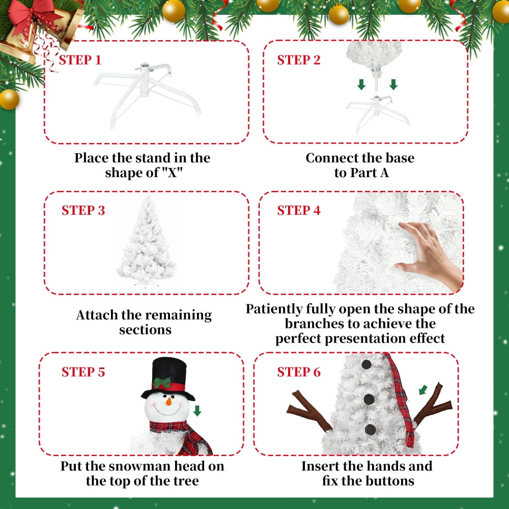 4ft Snowman-Shaped Christmas Tree with 100 Warm Lights Artificial Xmas Tree Holiday Decoration