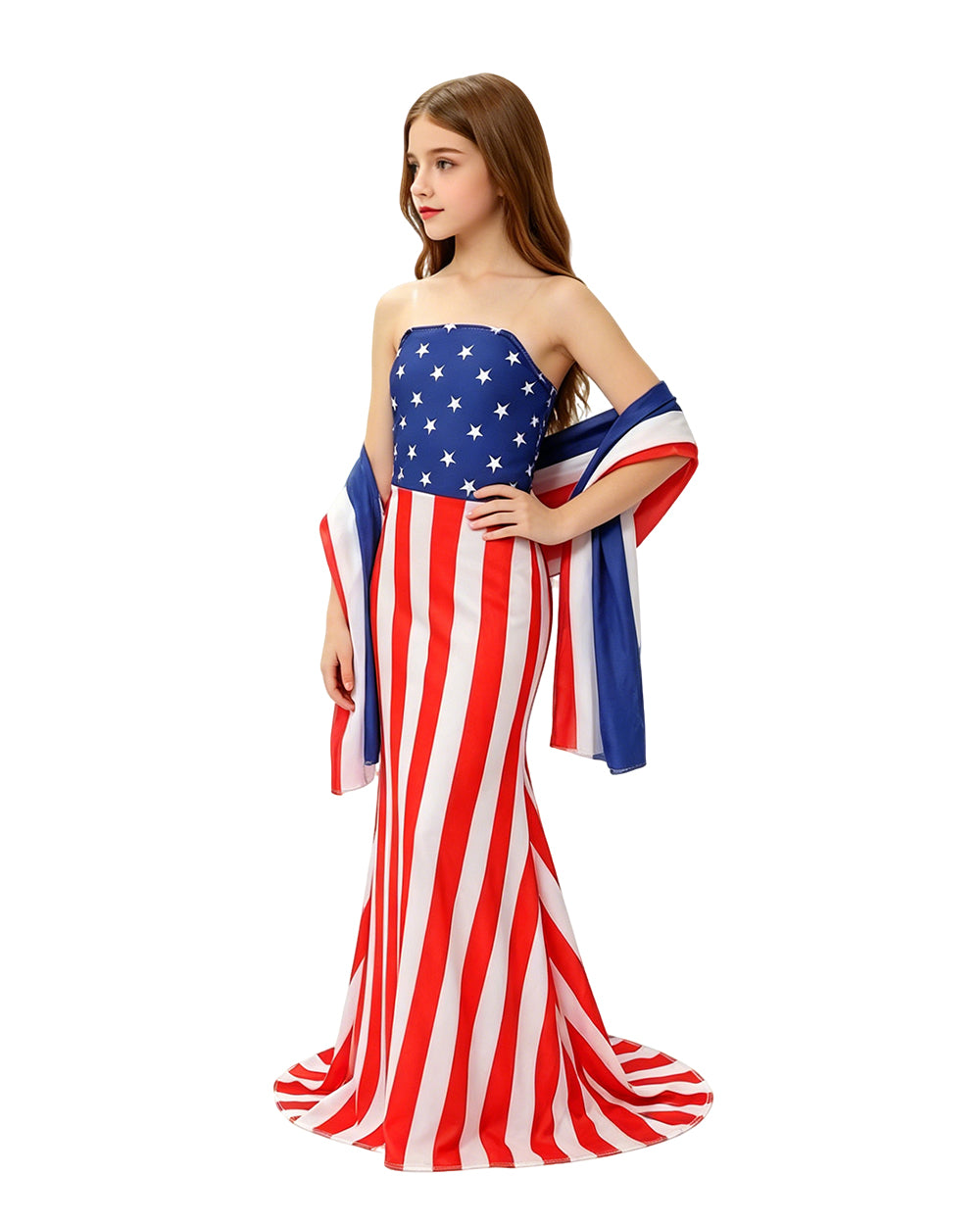 Girls 4th of July Outfits Independence Day American Flag Dress Shawl and Accessories for Patriotic Parades
