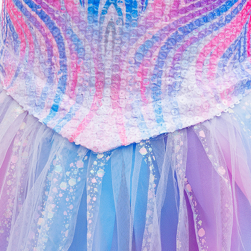 Girls Witch Sequin Dress Princess Tulle Gown with Sparkly Bodice and Angel Sleeves for Themed Party