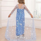 Little Girls Elsa Princess Dress Snow Queen Halloween Costume with Cape Crown Scepter and Wig 3-10 Years