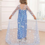 Little Girls Elsa Princess Dress Snow Queen Halloween Costume with Cape Crown Scepter and Wig 3-10 Years