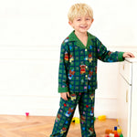 Kids Christmas Pajamas Unisex Green Long Sleeve Button Down Loungewear Plaid Xmas Jammies