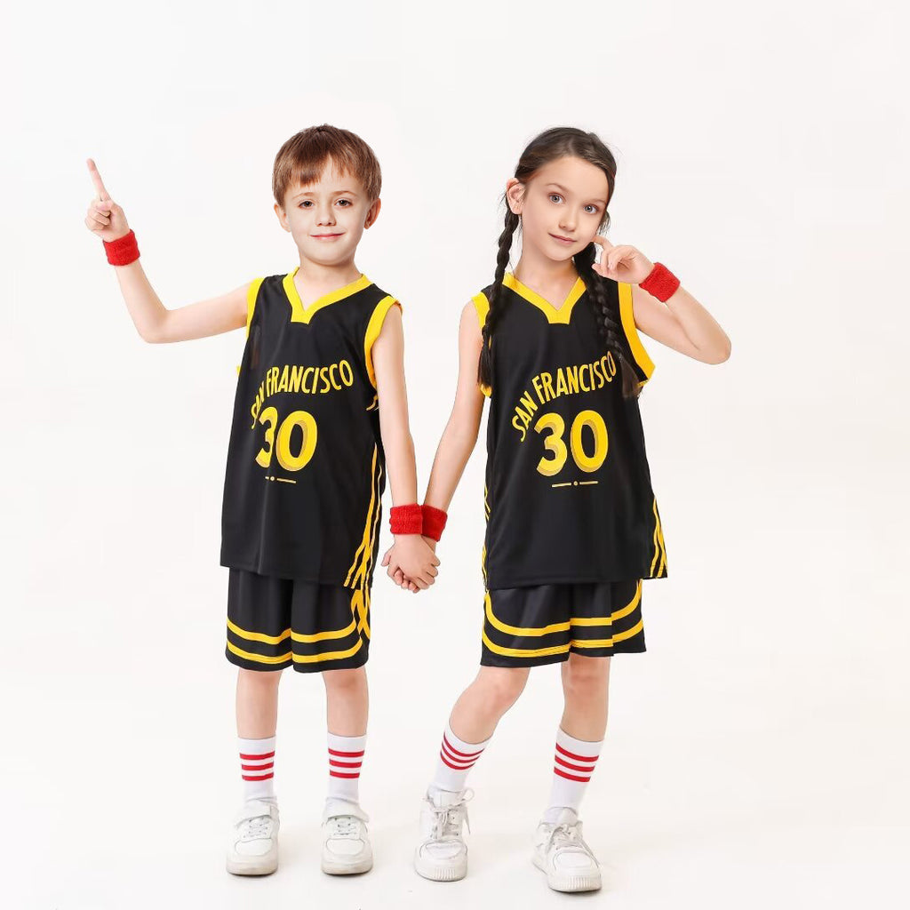 Kids GSW Jersey San Francisco City Edition Black Basketball Clothes Shirt and Shorts Suit