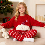 Girls Christmas Sleepwear Red Sweatshirt and Striped Pants for Xmas Eve