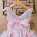 Girls Light Up Dress Sparkly Fairy Butterfly Tulle Dress with 3D Wing and Lights for Halloween Carnival Birthday Parties