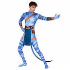 Jake Sully Costume Spandex Na'vi Outfit Blue Jumpsuit with Tail and Apron Set