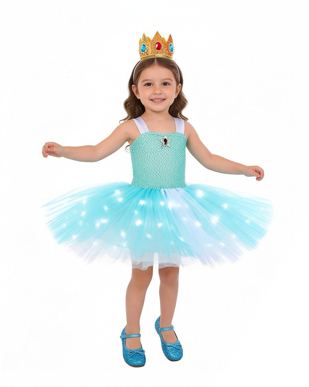 Light Up Princess Dress Pink Peach Tulle Tutu Dress with Crown for Birthday Party