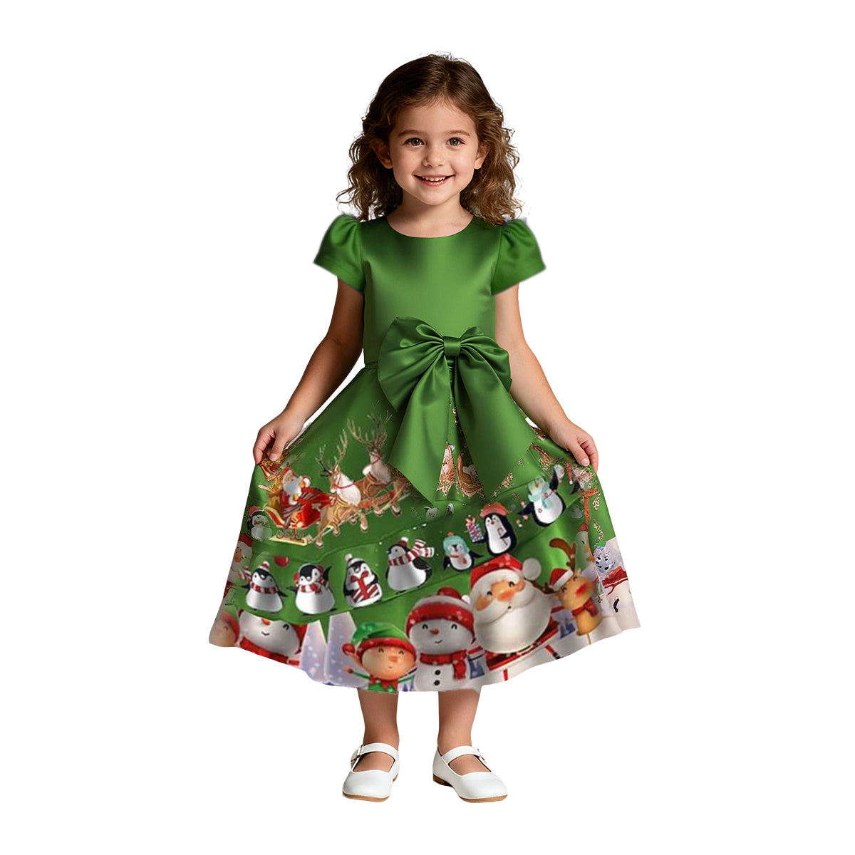 christmas dress 3t Christmas Party Dress Toddler Kids Short Sleeve Dress Santa Claus Elk – Sun Baby