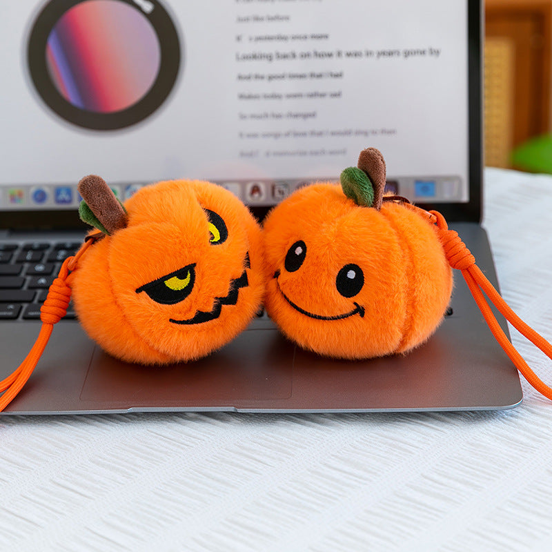 5pcs Halloween Plush 3.94'' Pumpkin Keychain Soft Stuffed Bag Charm Pendant with Funny Facial Expressions