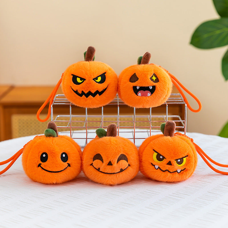 5pcs Halloween Plush 3.94'' Pumpkin Keychain Soft Stuffed Bag Charm Pendant with Funny Facial Expressions
