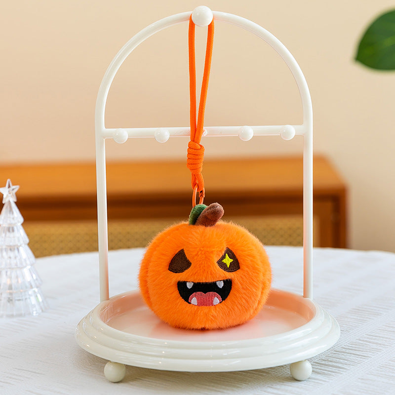 5pcs Halloween Plush 3.94'' Pumpkin Keychain Soft Stuffed Bag Charm Pendant with Funny Facial Expressions
