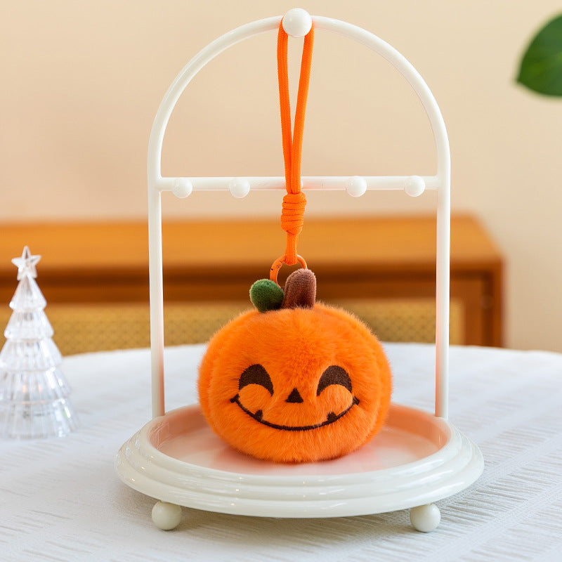 5pcs Halloween Plush 3.94'' Pumpkin Keychain Soft Stuffed Bag Charm Pendant with Funny Facial Expressions
