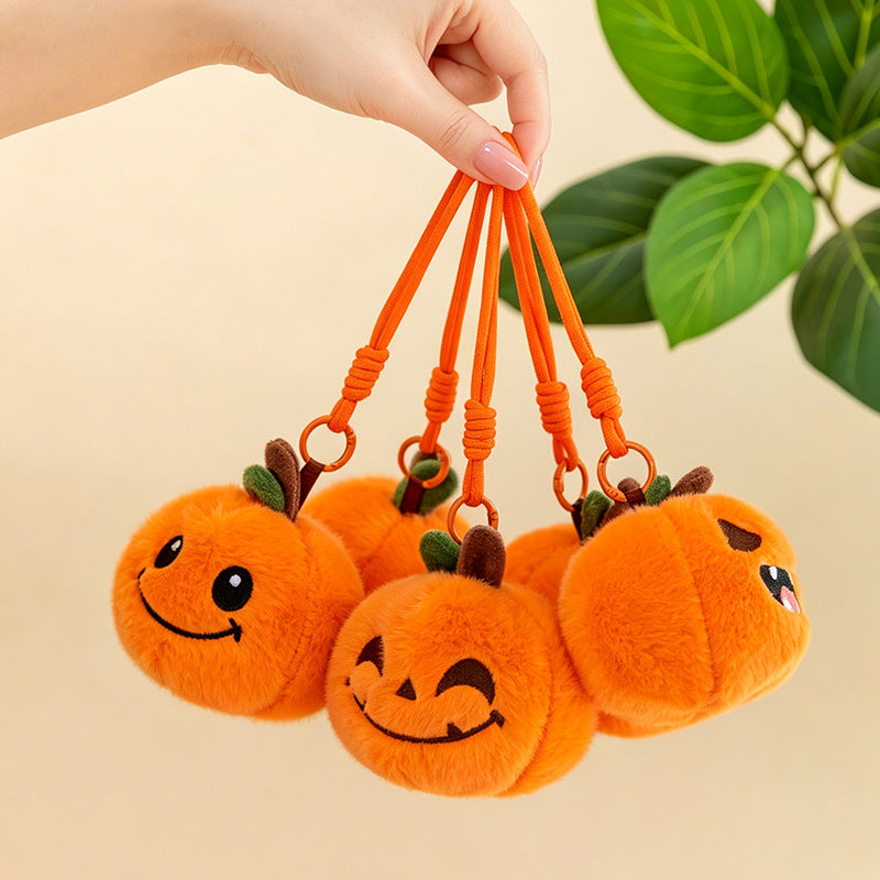 5pcs Halloween Plush 3.94'' Pumpkin Keychain Soft Stuffed Bag Charm Pendant with Funny Facial Expressions