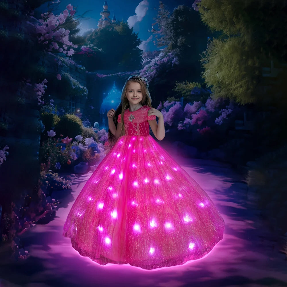 Girls Princess Light Up Dress Girls Pink LED Party Dress Birthday Dress-Up Outfit