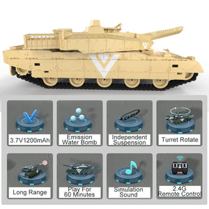 12CH Remote Control Tank 360° Rotation Water Bullets Tank 4WD Tracked Combat Vehicles