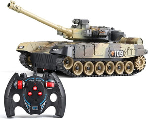 9CH Remote Control Tank 2.4G Tracked Tank 360° Rotating Turret with Light Sound Effects