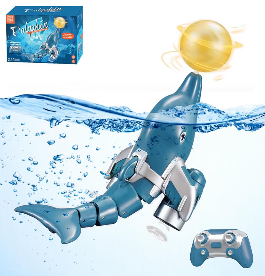 2.4G Waterproof RC Dolphin With Spinning Ball Double Propeller Tail Swing Dolphin Water Toys