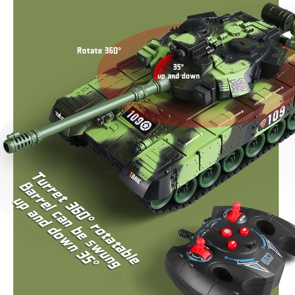 9CH Remote Control Tank 2.4G Tracked Tank 360° Rotating Turret with Light Sound Effects