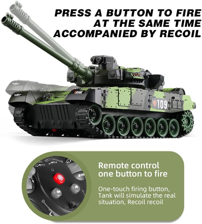 9CH Remote Control Tank 2.4G Tracked Tank 360° Rotating Turret with Light Sound Effects