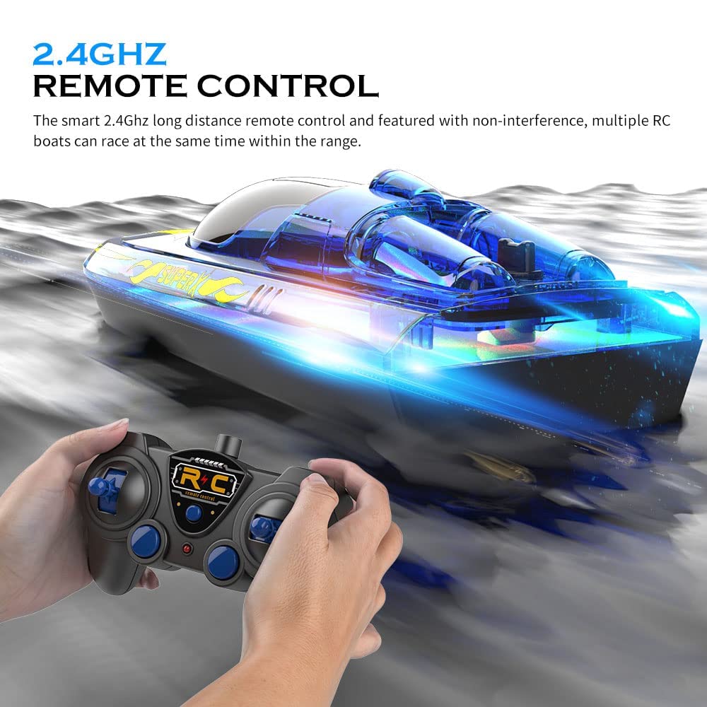 Remote Control Speedboat 15KM/H Waterproof Electric Colorful Boat Water Toy For Kids